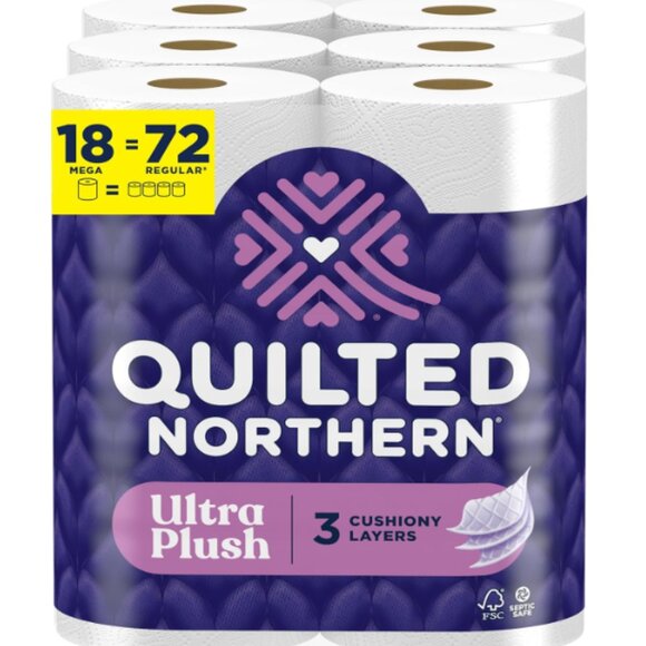 Quilted Northern Ultra Plush Toilet Paper, 18 Mega Rolls = 72 Regular Rolls, - Picture 1 of 8